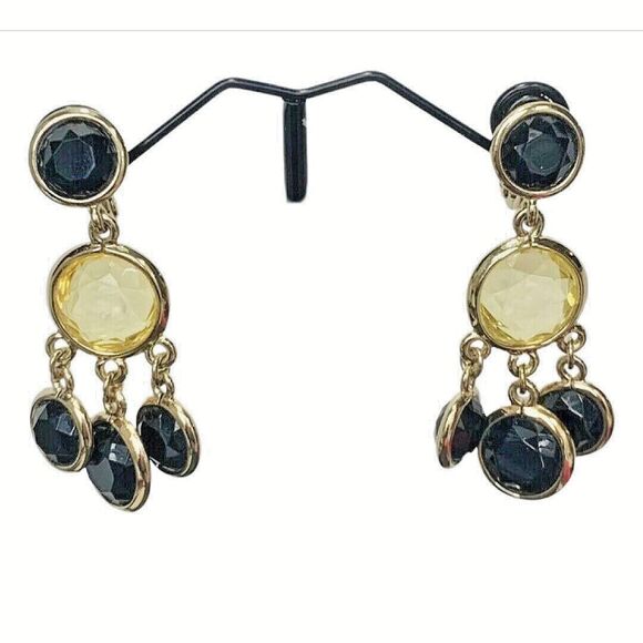 Jonette Rivoli Dangle Earrings 2"  Clip On Gold Tone Chandelier JJG Signed - Picture 1 of 8